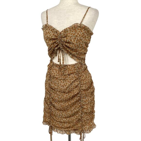 ILLA ILLA Micro Floral Cut Out Cinched Mini Dress Size Large Cottagecore - Picture 2 of 9